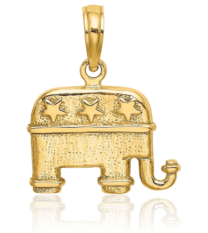 14K Solid Yellow Gold Republican Elephant Necklace Chain Pendant Charm