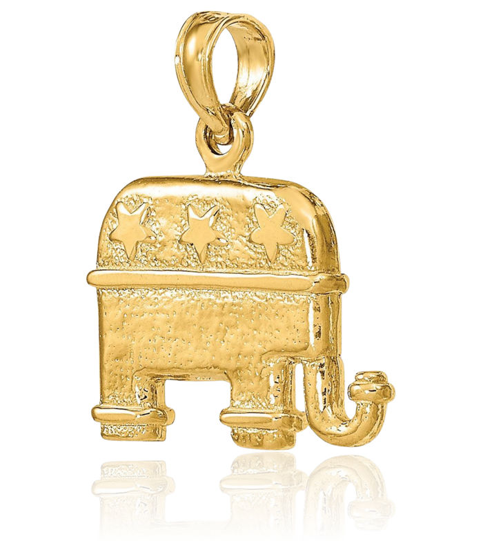 14K Solid Yellow Gold Republican Elephant Necklace Chain Pendant Charm