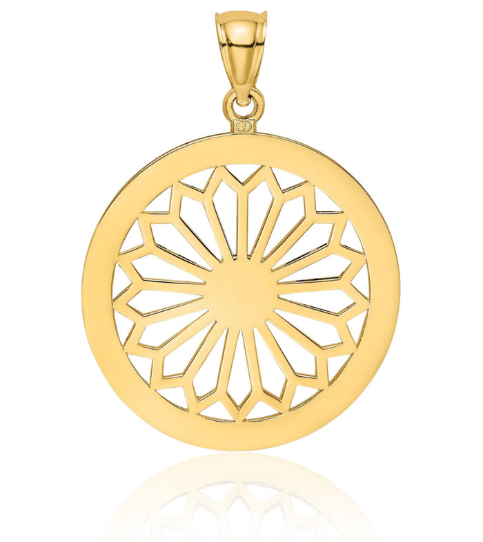 14K Solid Yellow Gold Retro Daisy Flower Round Geometric Necklace Chain Pendant Charm