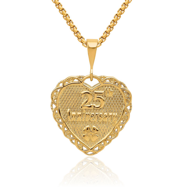 14K Solid Yellow Gold Reversible 25th Anniversary Necklace Chain Pendant Charm