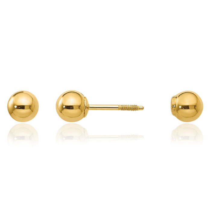 14K Solid Yellow Gold Reversible 4mm Ball Stud Earrings