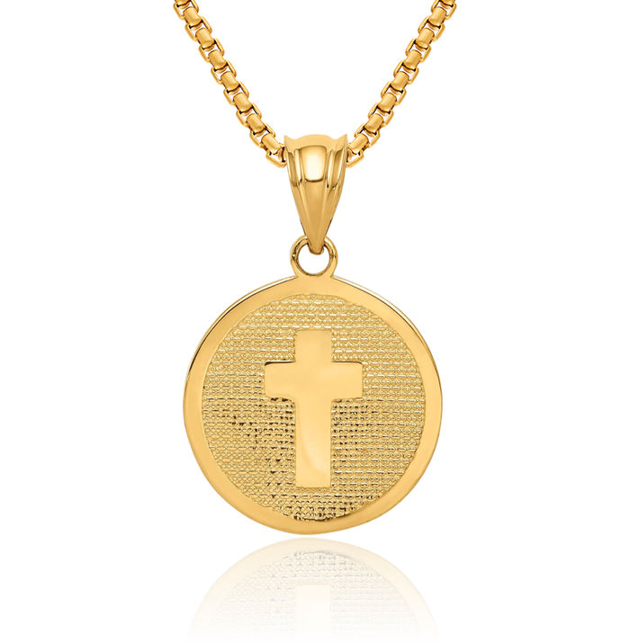 14K Solid Yellow Gold Reversible Cross 1st First Holy Communion Necklace Religious Chain Pendant Jesus Christ Charm
