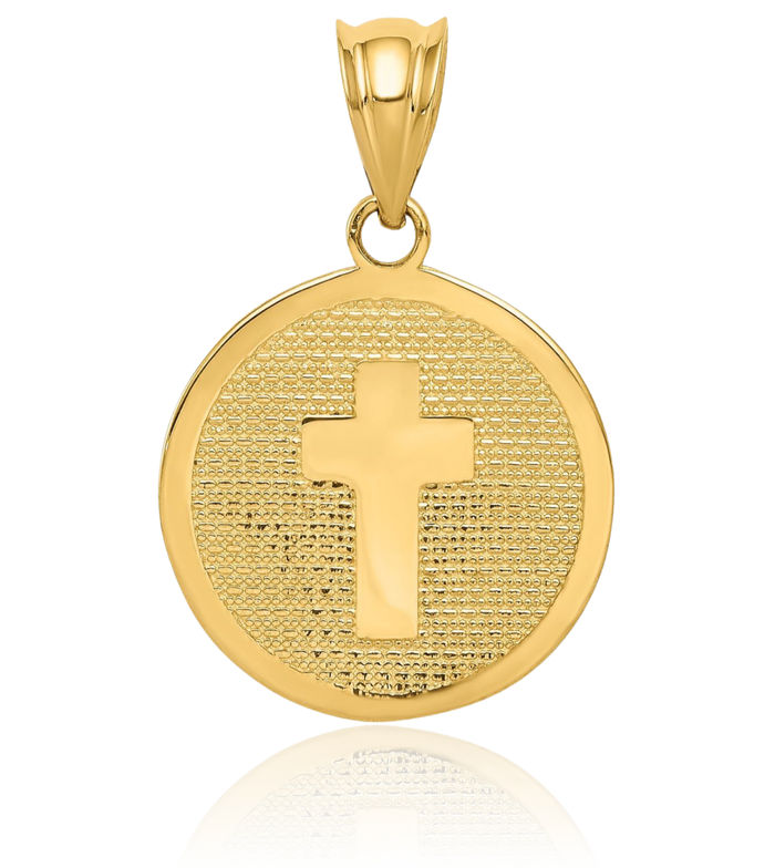 14K Solid Yellow Gold Reversible Cross 1st First Holy Communion Necklace Religious Chain Pendant Jesus Christ Charm
