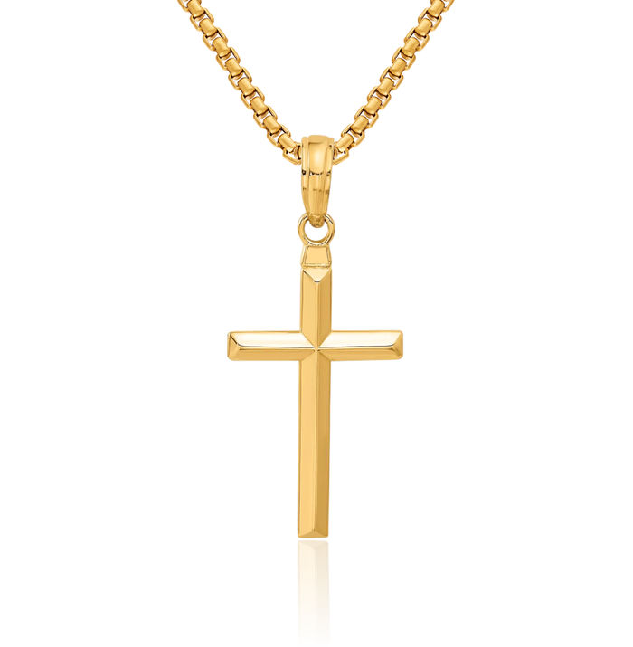 14K Solid Yellow Gold Reversible Latin Mexican Holy Cross Necklace Religious Chain Pendant Jesus Christ Christian Charm