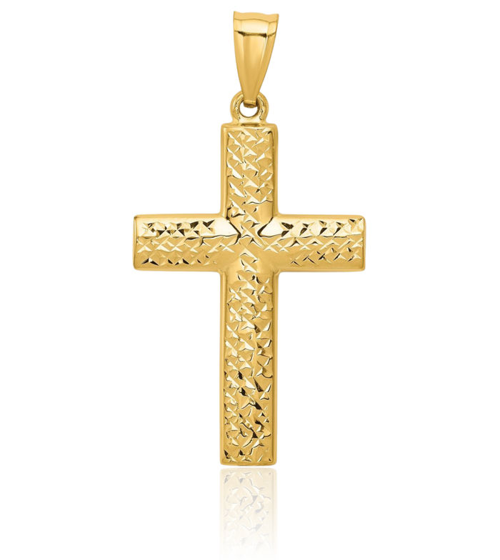 14K Solid Yellow Gold Reversible Latin Mexican Holy Cross Necklace Religious Chain Pendant Jesus Christ Charm