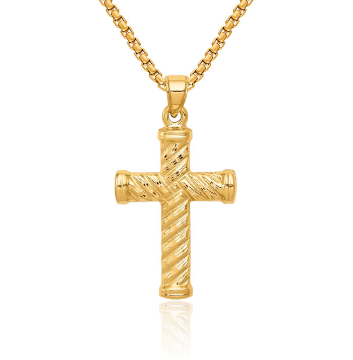 14K Solid Yellow Gold Reversible Latin Mexican Holy Cross Necklace Religious Chain Pendant Jesus Christ Charm