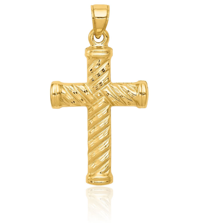 14K Solid Yellow Gold Reversible Latin Mexican Holy Cross Necklace Religious Chain Pendant Jesus Christ Charm