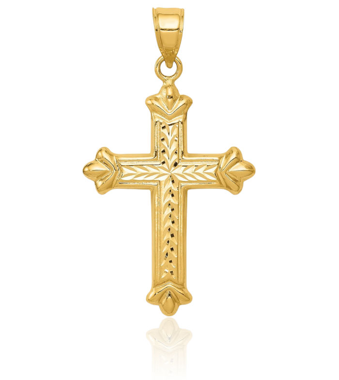 14K Solid Yellow Gold Reversible Holy Cross Necklace Religious Chain Pendant Jesus Christ Charm