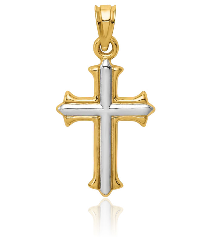 14K Solid Yellow Gold Reversible Holy Cross Necklace Religious Chain Pendant Jesus Christ Charm