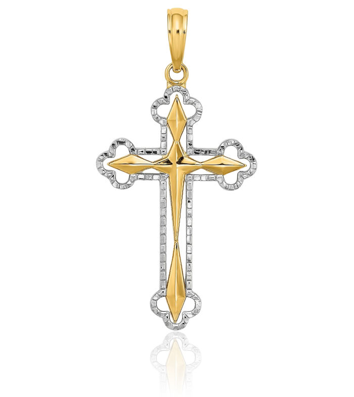 14K Solid Yellow Gold Reversible Holy Cross Necklace Religious Chain Pendant Jesus Christ Charm