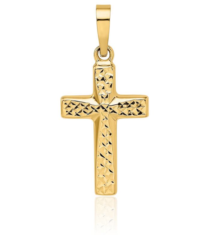 14K Solid Yellow Gold Reversible Latin Mexican Holy Cross Necklace Religious Chain Pendant Jesus Christ Charm