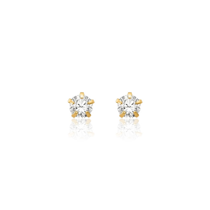 14K Solid Yellow Gold Reversible Rhinestone Crystals 3mm Ball Stud Earrings