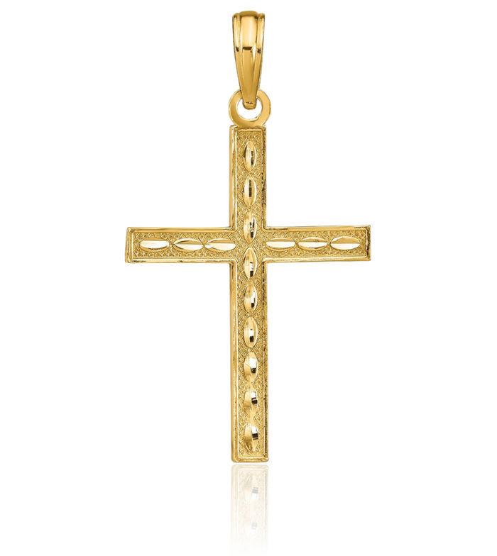 14K Solid Yellow Gold Reversible Faith Hope Love Latin Mexican Holy Cross Necklace Religious Chain Pendant Jesus Christ Charm