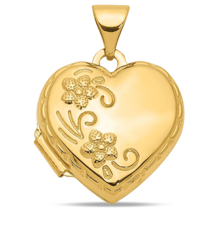 14K Solid Yellow Gold Reversible Flower Love You Always Heart Personalized Photo Locket Necklace Picture Pendant Charm