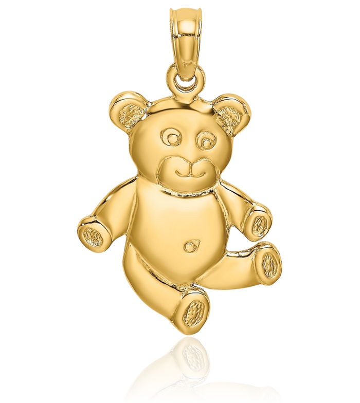 14K Solid Yellow Gold Reversible Gummy Teddy Bear Necklace Chain Pendant Charm