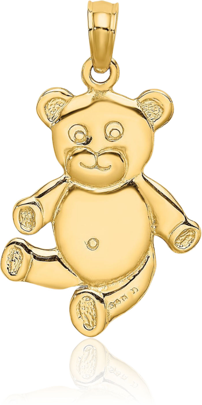 14K Solid Yellow Gold Reversible Gummy Teddy Bear Necklace Chain Pendant Charm