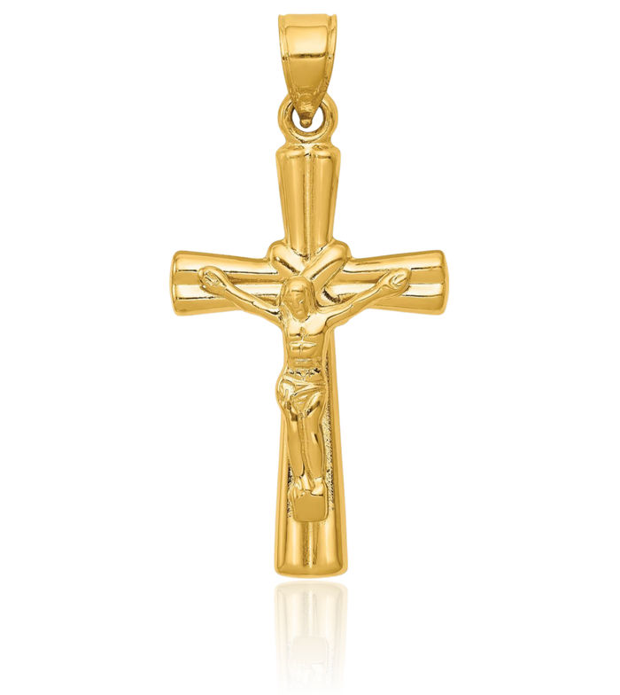 14K Solid Yellow Gold Reversible Lord Jesus Christ Crucifix Latin Mexican Holy Cross Necklace Religious Chain Pendant Charm