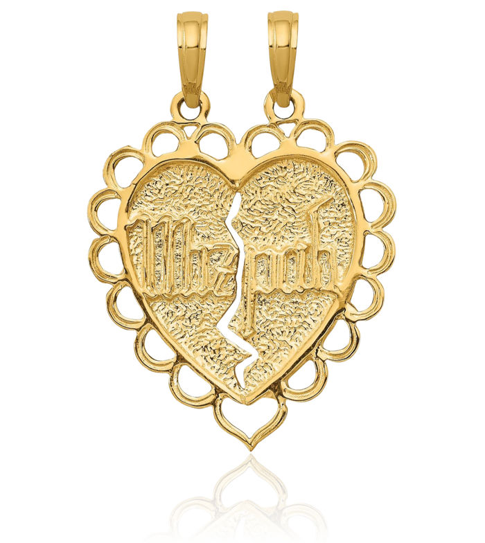 14K Solid Yellow Gold Reversible Mizpah Break-apart Coin Set Necklace Couples His Hers Religious Christian Chain Pendant Genesis 31:49 Charm