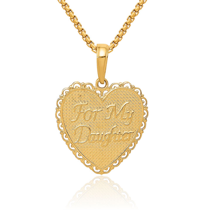 14K Solid Yellow Gold Reversible My Daughter Heart Necklace Love Pendant Charm