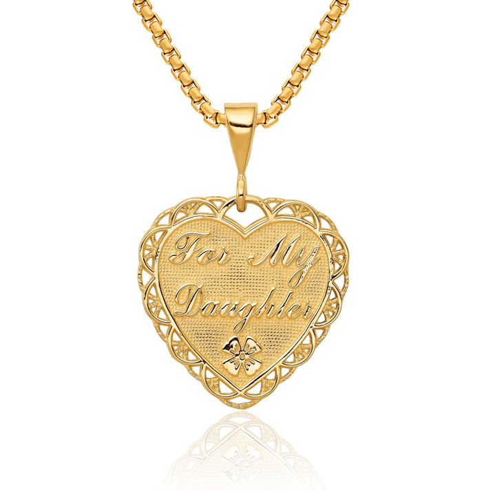 14K Solid Yellow Gold Reversible My Daughter Heart Necklace Love Pendant Charm