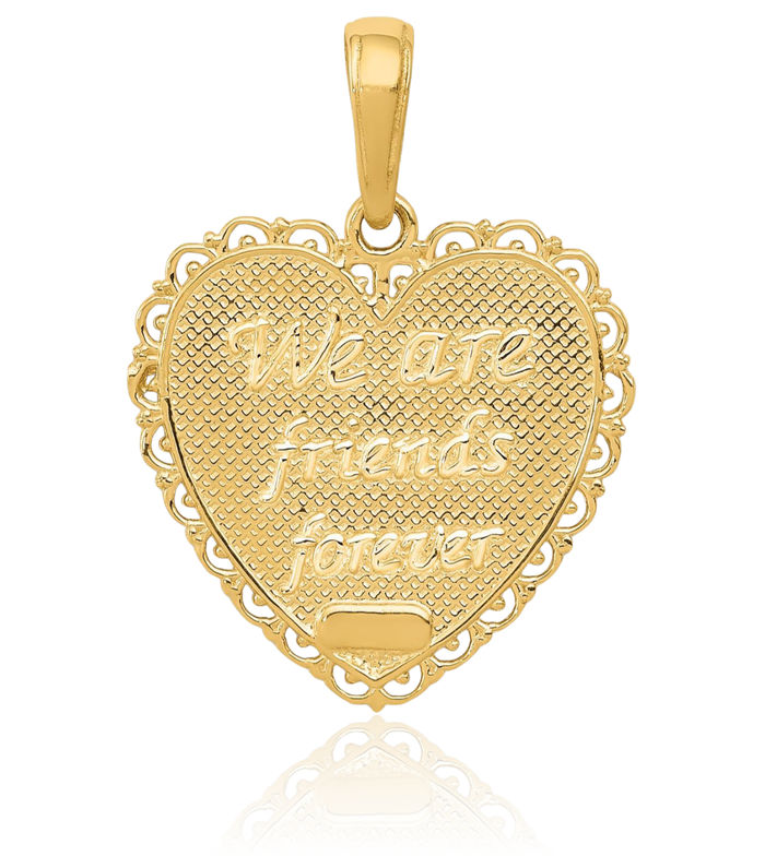 14K Solid Yellow Gold Reversible My Sister Friends Forever Necklace Chain Pendant Charm