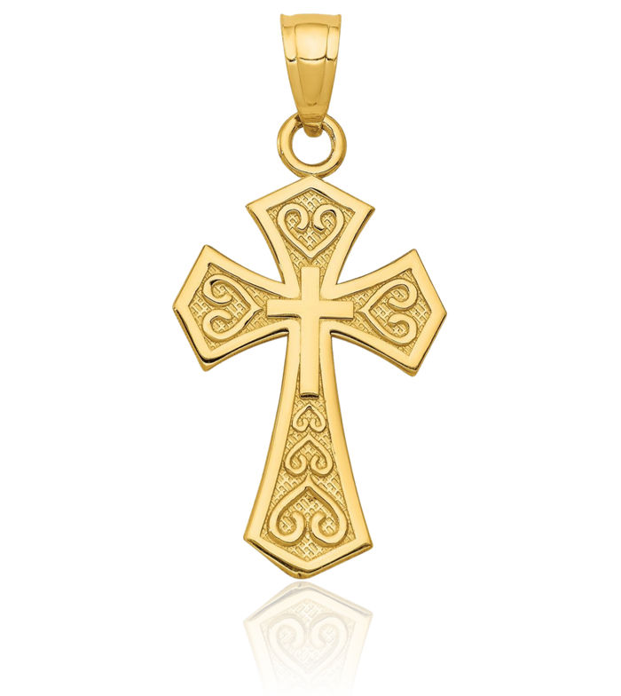 14K Solid Yellow Gold Reversible Passion Holy Cross Necklace Religious Chain Pendant Jesus Christ Charm