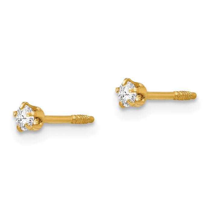 14K Solid Yellow Gold Reversible Rhinestone Crystals 3mm Ball Stud Earrings