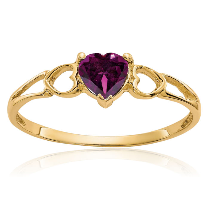 14K Solid Yellow Gold Purple Rhodolite Garnet Heart Ring Love Band June Birthstone Jewelry