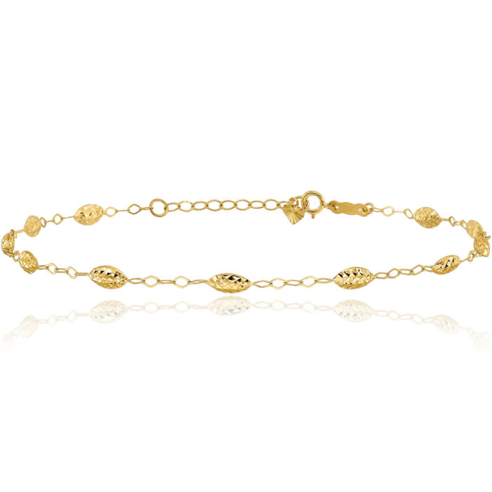 14K Solid Yellow Gold Rice Bead Anklet Summer Beach Foot Ankle Bracelet