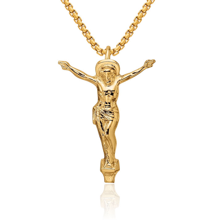 14K Solid Yellow Gold Risen Christ Floating Chain Slide Pendant Necklace Charm