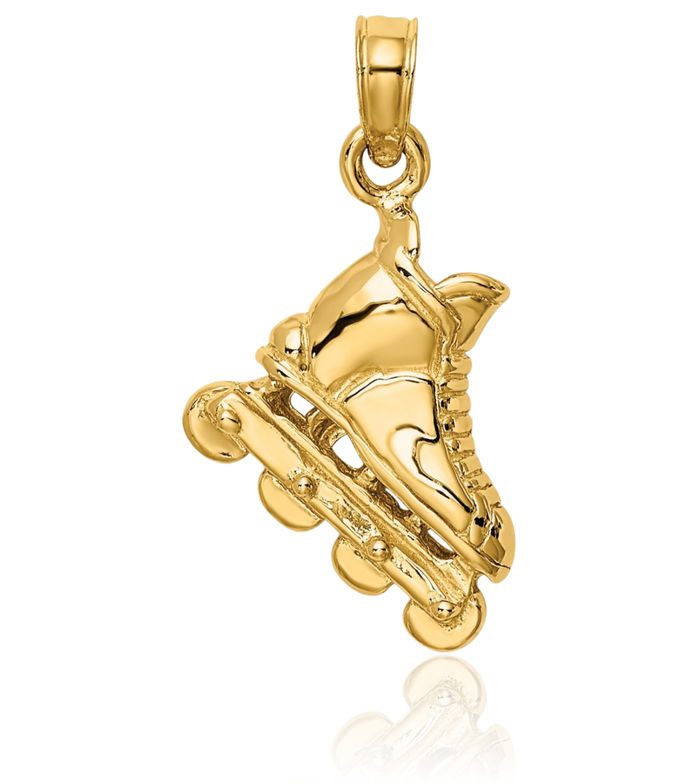 14K Solid Yellow Gold Rollerblade Necklace Roller Skating Charm Sports Pendant