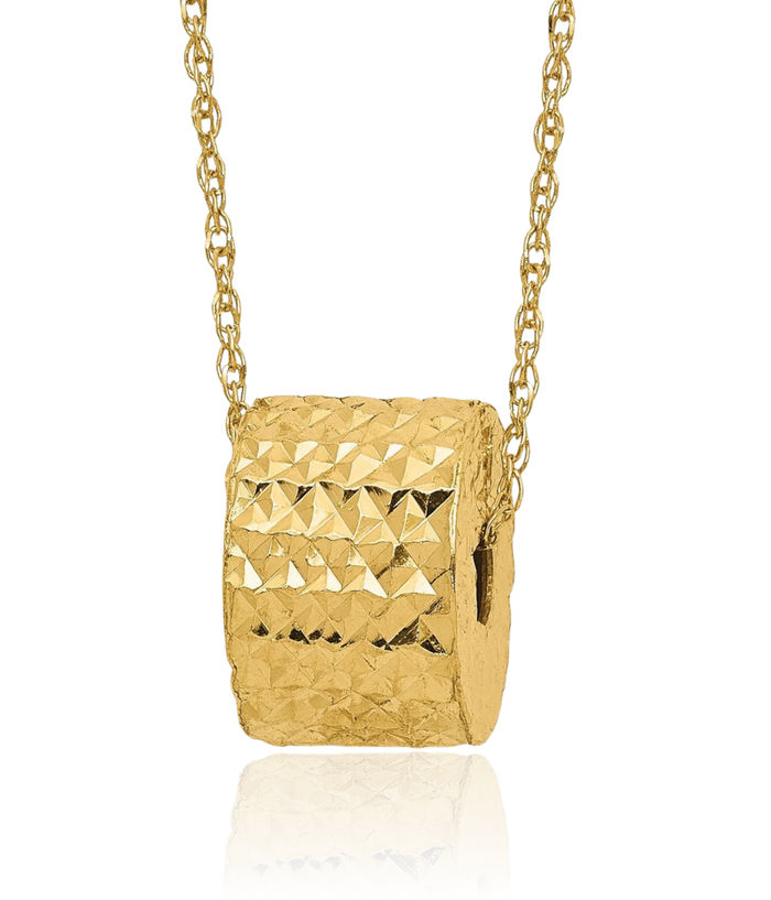 14K Solid Yellow Gold Rope Chain Barrel Bead Necklace