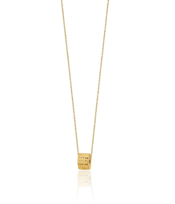 14K Solid Yellow Gold Rope Chain Barrel Bead Necklace