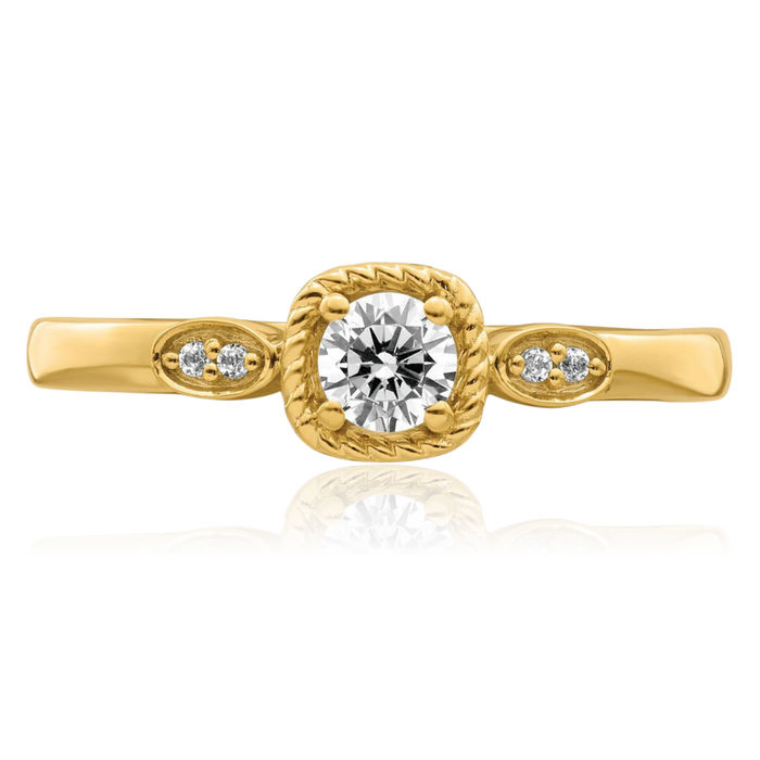 14K Solid Yellow Gold Rope Edge Round Diamond Promise Ring Engagement Wedding Band Bridal Jewelry