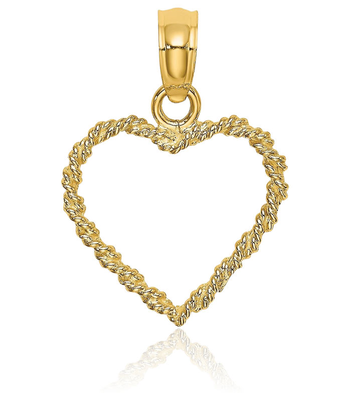 14K Solid Yellow Gold Rope Heart Necklace Love Pendant Charm