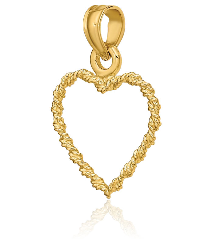 14K Solid Yellow Gold Rope Heart Necklace Love Pendant Charm