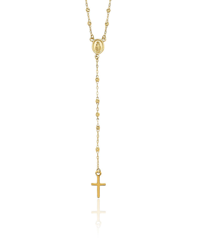 14K Solid Yellow Gold Rosary Bead Chain Necklace