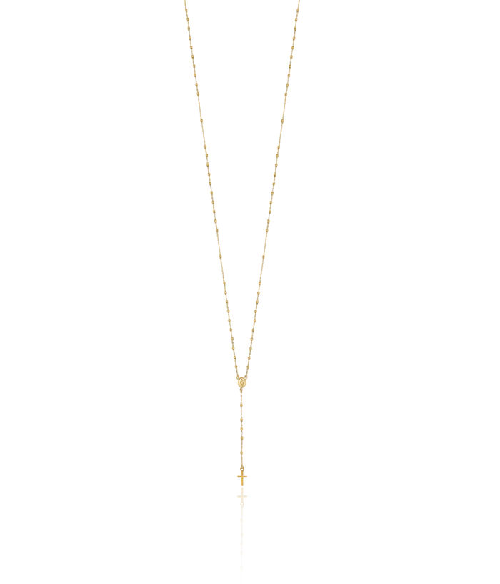 14K Solid Yellow Gold Rosary Bead Chain Necklace