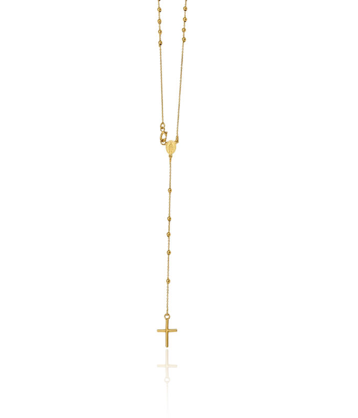 14K Solid Yellow Gold Rosary Bead Necklace Chain