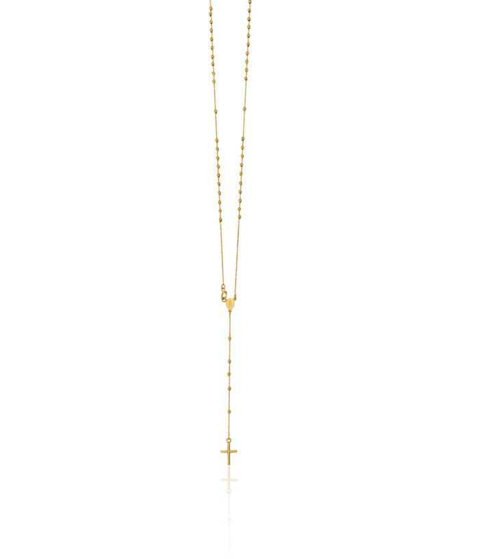 14K Solid Yellow Gold Rosary Bead Necklace Chain