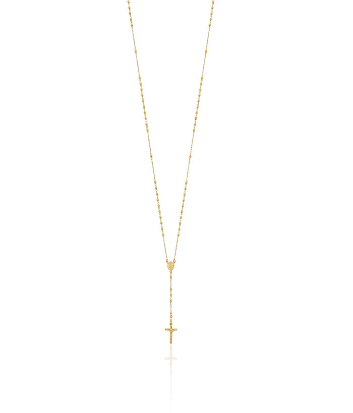 14K Solid Yellow Gold Rosary Bead Chain Necklace