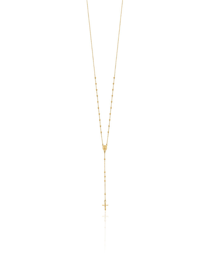 14K Solid Yellow Gold Rosary Bead Chain Necklace