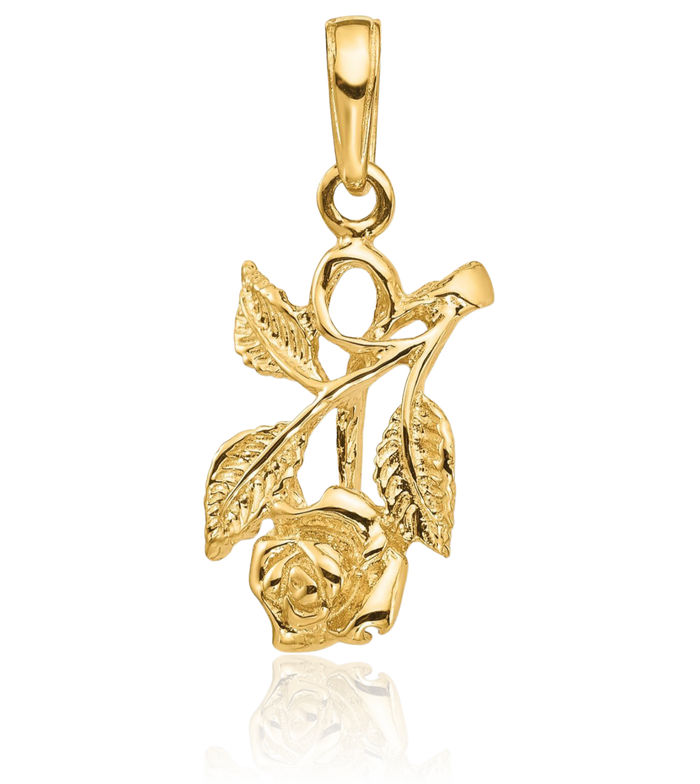 14K Solid Yellow Gold Rose Flower Necklace Chain Pendant Charm