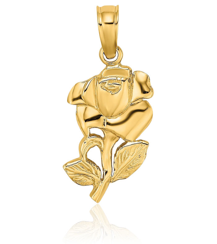 14K Solid Yellow Gold Rose Flower Necklace Chain Pendant Charm