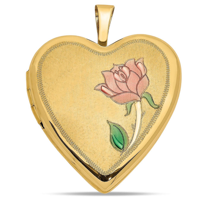 14K Solid Yellow Gold Rose Heart Locket Necklace Chain Pendant Charm