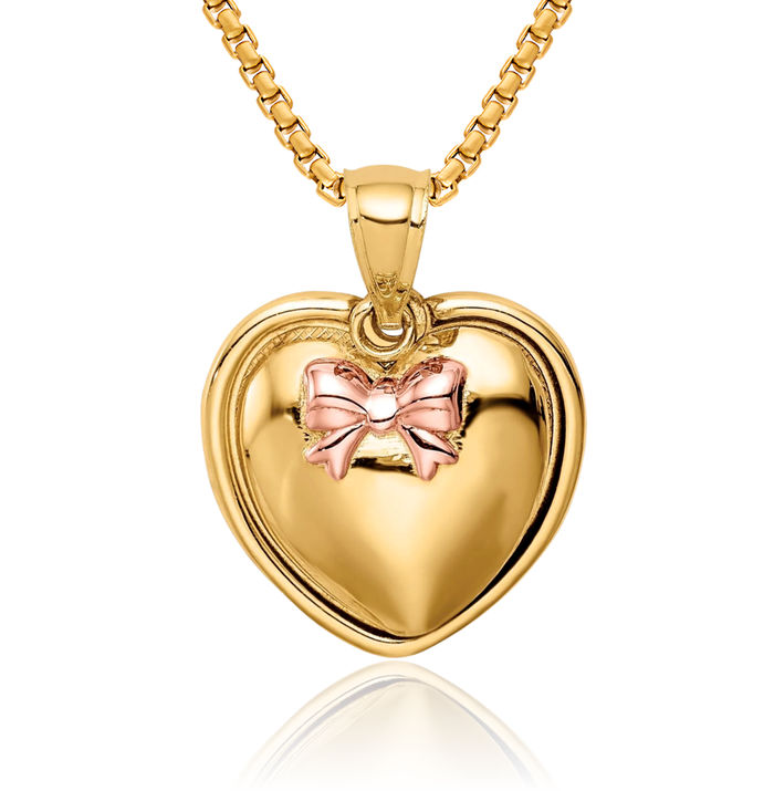 14K Solid Yellow Gold Rose I Love You Heart Necklace Chain Pendant Charm