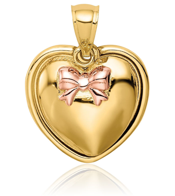 14K Solid Yellow Gold Rose I Love You Heart Necklace Chain Pendant Charm