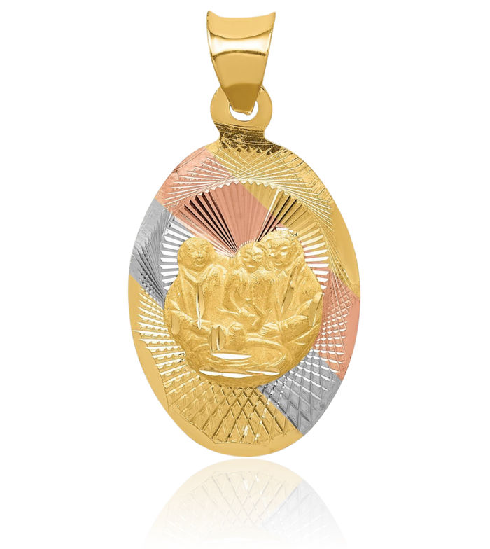 14K Solid Yellow Gold Rose White Baptism Christening Initiation Oval Necklace Christian Religious Chain Pendant Faith Charm