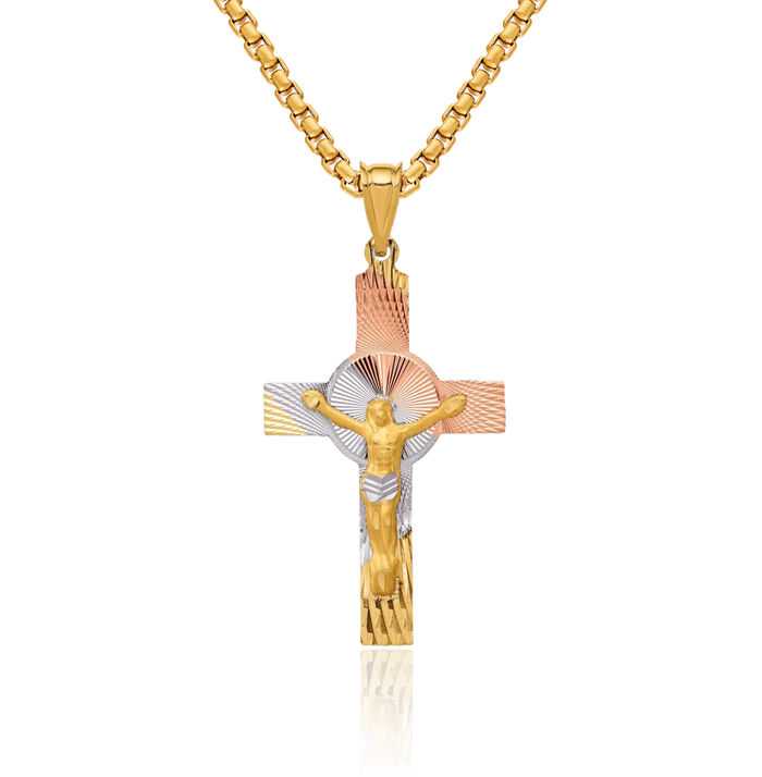 14K Solid Yellow Gold Rose White Iona Lord Jesus Christ Crucifix Holy Cross Necklace Heart Irish Claddagh Celtic Religious Chain Pendant Charm Jewelry