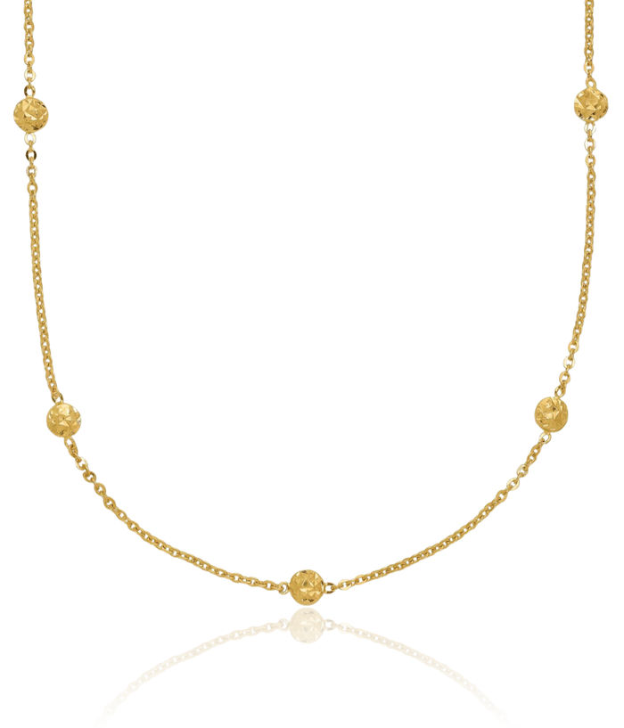 14K Solid Yellow Gold Circle Round 15 Station Chain Necklace